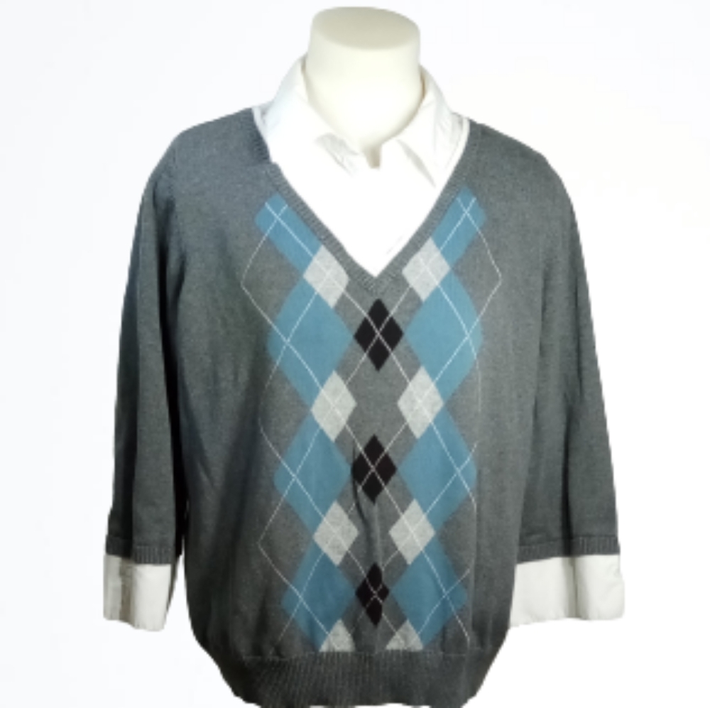 Como Woman Gray White Sweater With Collar Sz 1X